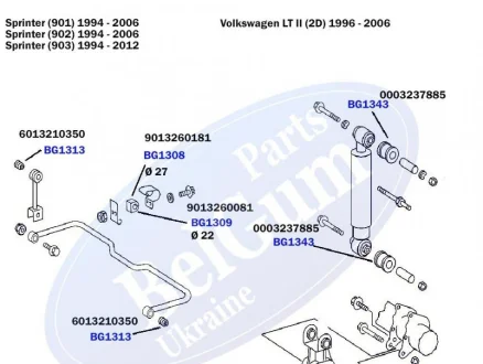 Сайлентблок стабілізатора (заднього) DB 207/Sprinter (12x26x26) BELGUM PARTS BG1313