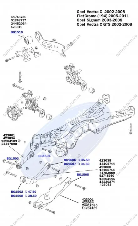Сайлентблок важеля (заднього/всередині) Opel Vectra C 02- (до рестайлінг) BELGUM PARTS BG1506 (фото 1)