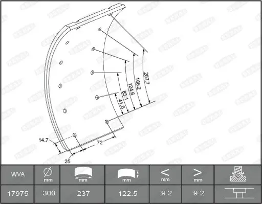 Гальмівні накладки задн (300x122. базовий) MERCEDES T2/LN1 04.86-12.94 BERAL KBL17351.0-1561 (фото 1)