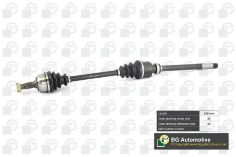 Піввісь Citroen C4/Peugeot 307 1.4/1.6i 01-10 (25/22) 910mm Пр. BGA DS6724RA