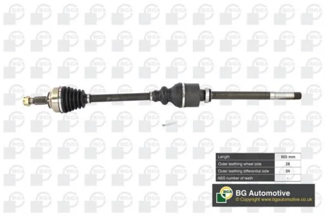 Піввісь Scudo/Jumpy (955 mm) (28/24z) 1.6HDI 07- Пр. BGA DS6736R