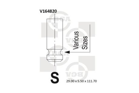 Клапан впуск. LANCER 1.6 03- BGA V164820