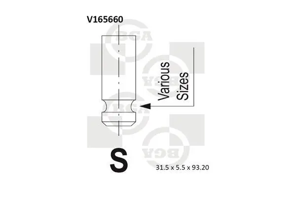 Клапан впуск. ACCENT/i30/CEED/SPORTAGE/RIO/SOUL 1.4-1.6D 06- BGA V165660 (фото 1)