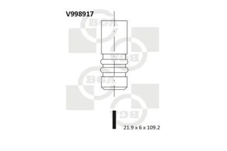 Клапан випуск. 1.3JTD/HDi Doblo 04-/Combo 05-/Nemo/Bipper 10- (21.9x6x109.2) BGA V998917