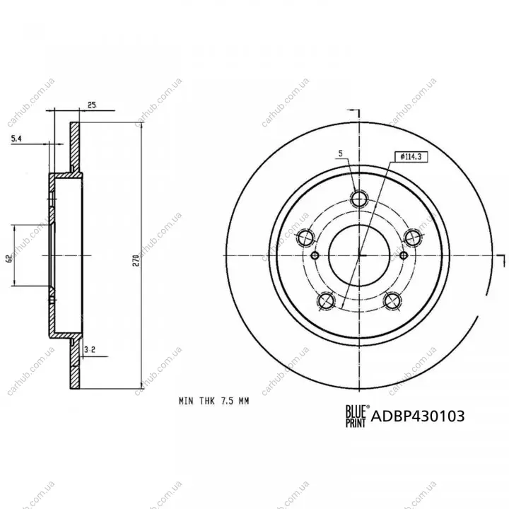 Диск гальмівний задн лів/прав TOYOTA COROLLA 1.5/1.6/2.0H 01.19- BLUE PRINT ADBP430103 (фото 1)