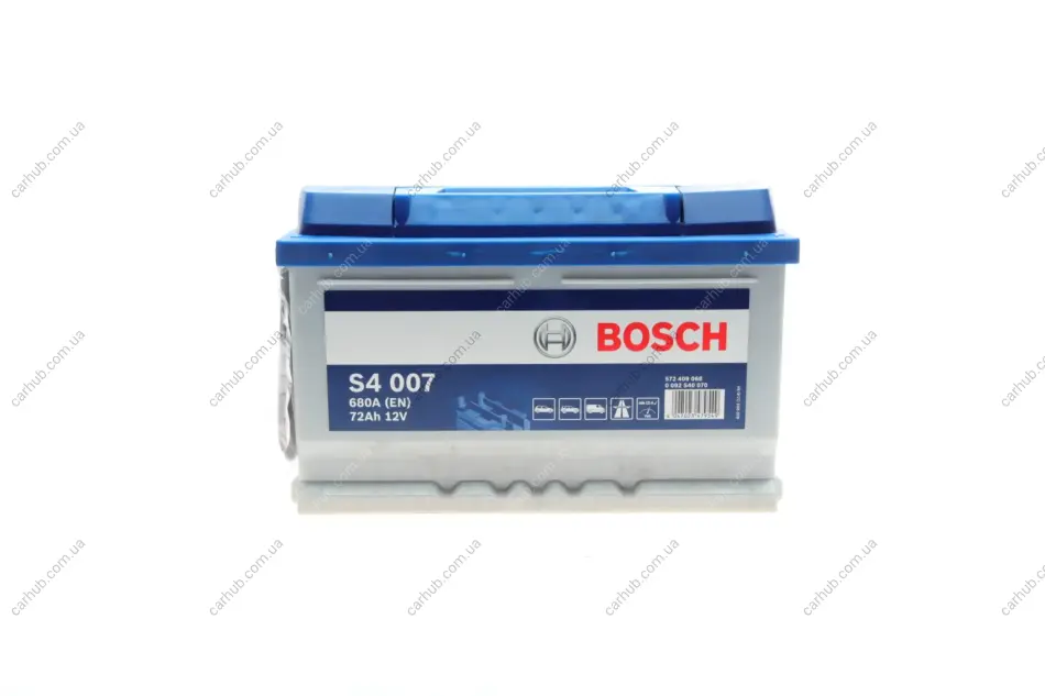 Акумулятор 12В 72Агод./680А S4 (R+ стандартні клеми) 278x175x175 (пусковий) BOSCH 0 092 S40 070 (фото 1)