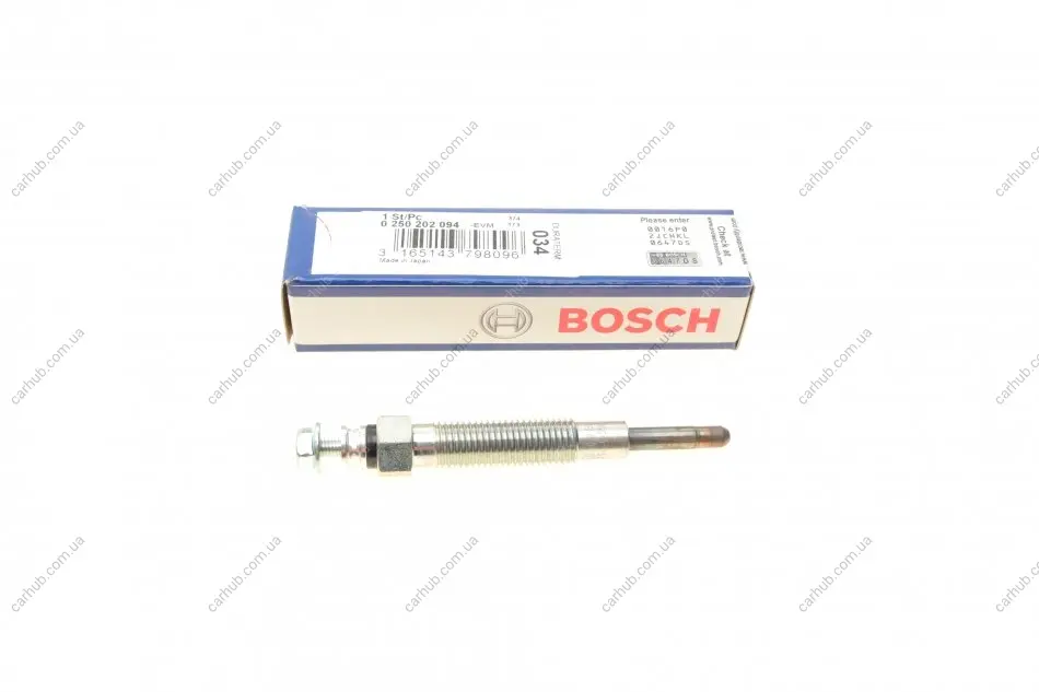 Свічка накалу HYUNDAI GALLOPER I, GALLOPER II, GRACE, H-1, H-1 / STAREX, H100, TERRACAN KIA K2500, PREGIO NISSAN NAVARA, PICK UP, URVAN 2.3D-3.2D 01.86- BOSCH 0 250 202 094 (фото 1)