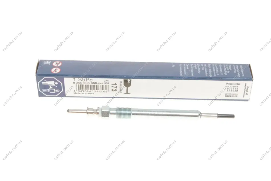 Свічка розжарювання BMW 1.6D/2.0D/3.0D 03- (7V) (10x1) BOSCH 0 250 603 006 (фото 1)