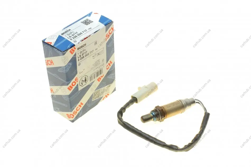 Лямбда-зонд (кількість дротів 4, 422мм) FORD COUGAR, FIESTA IV, FIESTA V, FOCUS I, FUSION, MAVERICK, MONDEO II, MONDEO III FORD USA CONTOUR, CROWN VICTORIA, E, EXCURSION 1.25-6.8 09.85- BOSCH 0 258 005 717 (фото 1)