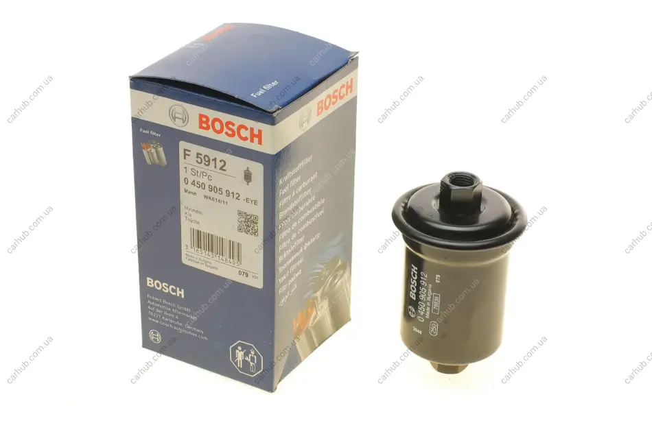 Паливний фільтр HYUNDAI EQUUS / CENTENNIAL, GRANDEUR, H-1, H-1 / STAREX, H100, SONATA III, SONATA IV, SONATA V, XG KIA MAGENTIS I, MAGENTIS II LEXUS ES, GS, LS, SC 1.8-4.0 01.85-10.16 BOSCH 0 450 905 912 (фото 1)
