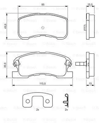 Комплект гальмівних колодок передн, DAIHATSU MOVE, SIRION, YRV TOYOTA DUET 1.0/1.3 04.98- BOSCH 0 986 424 697 (фото 1)
