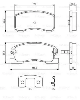Комплект гальмівних колодок передн, DAIHATSU MOVE, SIRION, YRV TOYOTA DUET 1.0/1.3 04.98- BOSCH 0 986 424 697