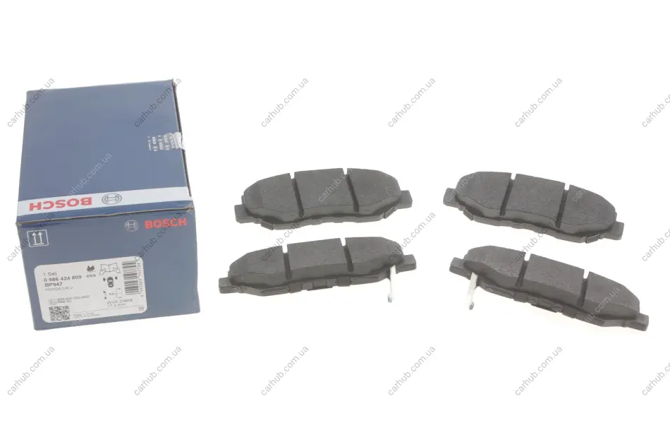 Комплект гальмівних колодок передн, HONDA ACCORD VII, CIVIC X, CR-V II, CR-V IV, PILOT 1.0-3.5 09.01-12.22 BOSCH 0 986 424 809 (фото 1)