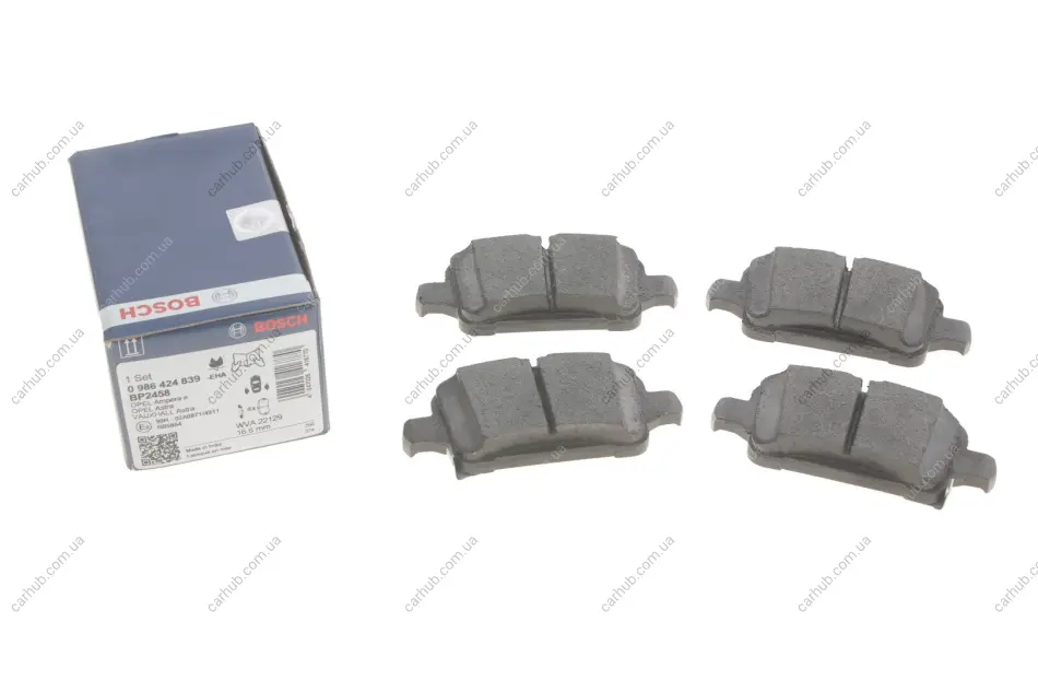 Комплект гальмівних колодок задн, CHEVROLET VOLT OPEL AMPERA-E, ASTRA K, INSIGNIA B, INSIGNIA B COUNTRY, INSIGNIA B GRAND SPORT 1.0-Electric 06.15- BOSCH 0 986 424 839 (фото 1)