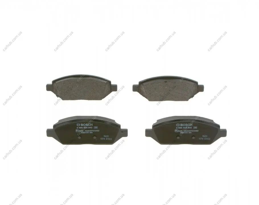 Комплект гальмівних колодок передн, OPEL KARL 1.0/1.0LPG 01.15-03.19 BOSCH 0 986 424 842 (фото 1)