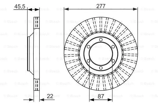 Диск гальмівний передн лів/прав HYUNDAI GALLOPER I, GALLOPER II, SANTA FÉ I 2.0D-3.0 08.91-03.06 BOSCH 0 986 479 702 (фото 1)