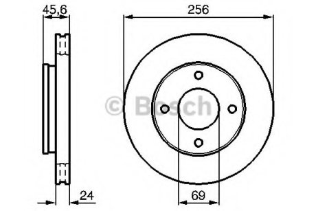 Диск гальмівний (передній) Mitsubishi Colt 04-12/Smart Forfour 04-06 (256x24) BOSCH 0 986 479 B83