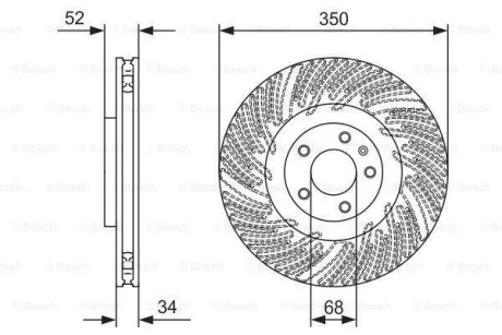Диск гальмівний передн лів PORSCHE MACAN 2.0-3.6 02.14- BOSCH 0 986 479 D26