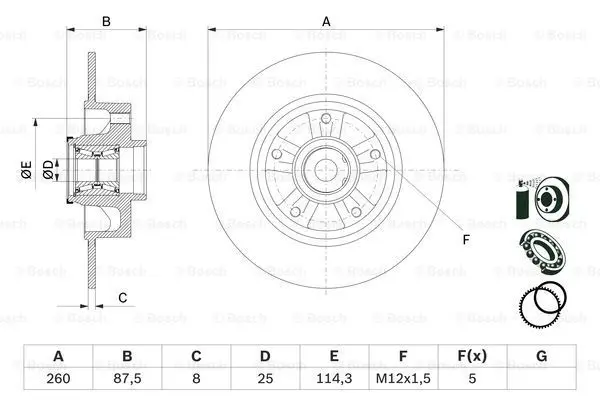 Диск гальмівний (задній) Renault Megane IV 15- (260x8) (+ABS) (з підшипником) BOSCH 0 986 479 E79 (фото 1)