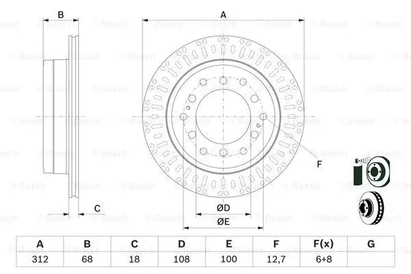 Диск гальмівний задн лів/прав LEXUS GX TOYOTA 4 RUNNER IV, 4 RUNNER V, FJ CRUISER, FORTUNER, HILUX VIII, LAND CRUISER, LAND CRUISER PRADO 2.7-4.6 11.02- BOSCH 0 986 479 F07 (фото 1)
