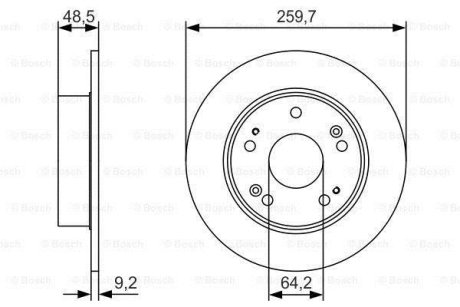 Диск гальмівний (задній) Honda Accord VII 03-08 (259.7x9.2) (з покриттям) (повний) BOSCH 0 986 479 T81