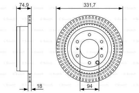 Диск тормозной (задний) Mitsubishi Pajero IV 07- (331.7x18) (вентилированный)) BOSCH 0 986 479 T90