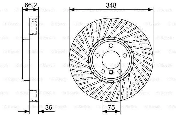 Диск гальмівний (передній) BMW 5 (F10/F11)/6 (F12/F13)/7 (F01-F04) 10- (348x36) (L)(з покр.)(вентил.) BOSCH 0 986 479 W19 (фото 1)