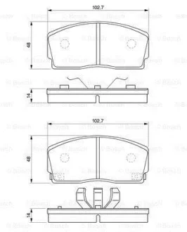 Комплект гальмівних колодок передн, DAIHATSU APPLAUSE I, APPLAUSE II, CHARADE III 1.0-1.6 03.87-05.00 BOSCH 0 986 493 390