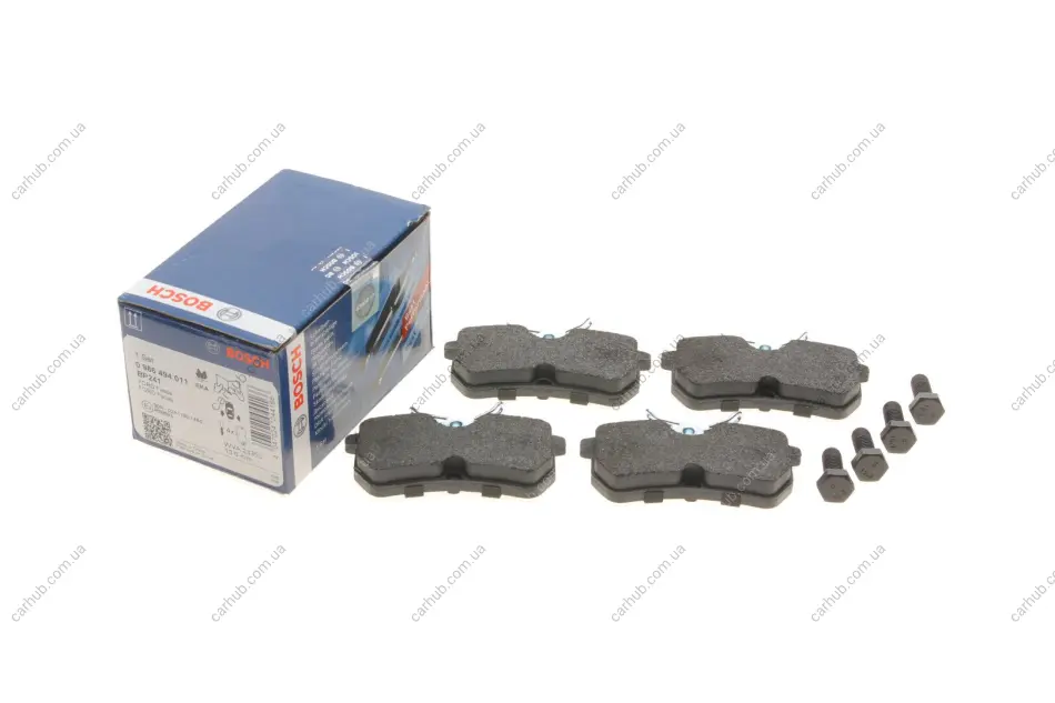 Комплект гальмівних колодок задн, FORD FIESTA, FIESTA V, FIESTA VI, FOCUS I, FOCUS II, PUMA FORD USA FOCUS, FOCUS ZX3, FOCUS ZX5 1.0-2.0 08.98-01.18 BOSCH 0 986 494 011 (фото 1)