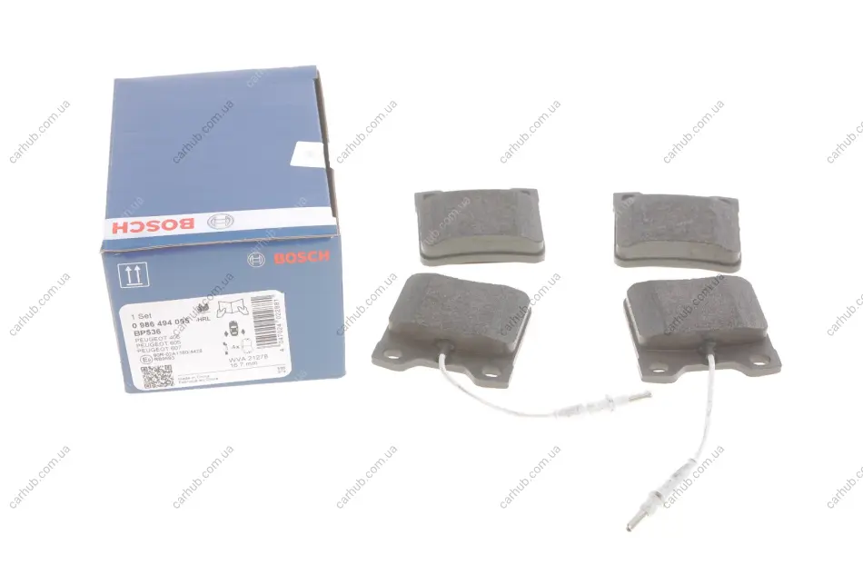 Колодки гальмівні (задні) Peugeot 406 96-04/605 89-11 (+датчики) BOSCH 0 986 494 055 (фото 1)