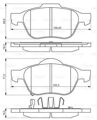 Комплект гальмівних колодок передн, TOYOTA AVENSIS, COROLLA 1.4-2.0D 05.97-02.03 BOSCH 0 986 494 485 (фото 1)