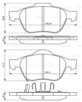 Комплект гальмівних колодок передн, TOYOTA AVENSIS, COROLLA 1.4-2.0D 05.97-02.03 BOSCH 0 986 494 485