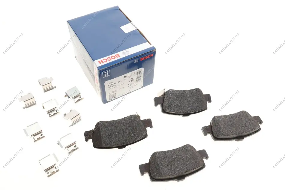 Колодки гальмівні (задні) Toyota Auris 06-/Corolla 1.3-2.0D 12- (з прижимною пластиною) BOSCH 0 986 494 651 (фото 1)