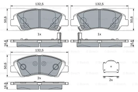 Комплект гальмівних колодок передн, HYUNDAI I10 I, I10 II, I10 III 1.0/1.0LPG/1.2 01.11- BOSCH 0 986 494 760
