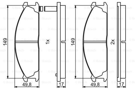 Колодки гальмівні (передні) Nissan Pathfinder 86-95/Navara I/Pick Up 97- 0 986 494 848 BOSCH 0986494848