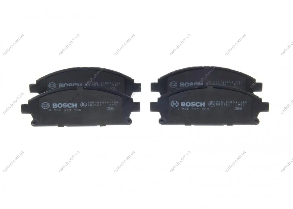 Комплект гальмівних колодок передн, ACURA MDX INFINITI Q45 I, Q45 II, QX4 NISSAN PATHFINDER II, QUEST, X-TRAIL I 2.0-4.1 01.93- BOSCH 0 986 494 928 (фото 1)