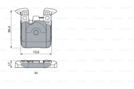 Комплект гальмівних колодок задн, BMW 1 (F20), 1 (F21), 2 (F22, F87), 2 (F23), 3 (F30, F80), 3 (F31), 3 GRAN TURISMO (F34), 4 (F32, F82), 4 (F33, F83), 4 GRAN COUPE (F36) 1.5-3.0H 07.11- BOSCH 0 986 494 948