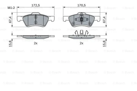 Комплект гальмівних колодок передн, FORD MAVERICK FORD USA ESCAPE GMC ENVOY MAZDA TRIBUTE 2.3/3.0/4.2 03.00- BOSCH 0 986 494 960