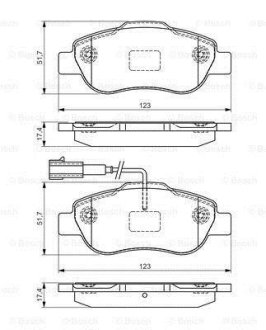 Колодки гальмівні (передні) Citroen Nemo 10-/Peugeot Bipper/Fiat 500/500C 08-/Punto 12- (+датчики) 0 986 495 097 BOSCH 0986495097