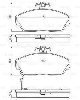 Колодки гальмівні (передні) Honda Civic VI/VII 94-05/Concerto 89-95/Rover 400 90-00 (17.5x129.3x68.6) 0 986 495 233 BOSCH 0986495233