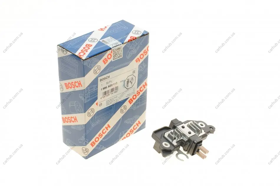 Регулятор напруги (12V) AUDI 80 B4, A1, A2, A3, A4 B6, A4 B7 SEAT ALHAMBRA, ALTEA, ALTEA XL, CORDOBA, EXEO, EXEO ST, IBIZA III, TOLEDO III SKODA FABIA I, FABIA II, OCTAVIA I 1.2-3.0 09.91-07.19 BOSCH 1 986 AE0 113 (фото 1)