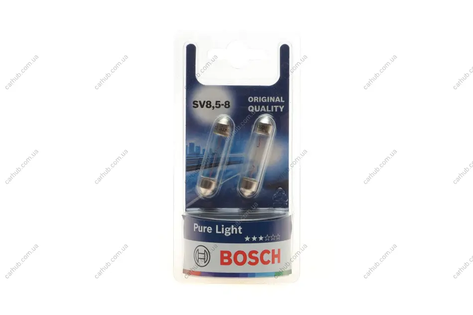 Лампа (упаковка-блістер 2шт) C10W 12В 10Вт SV8,5-8 Pure Light BOSCH 1 987 301 014 (фото 1)