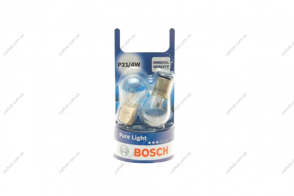 Лампа (упаковка-блістер 2шт) P21/4W 12В 4/21Вт BAZ15D основна лампа Pure Light BOSCH 1 987 301 015 (фото 1)