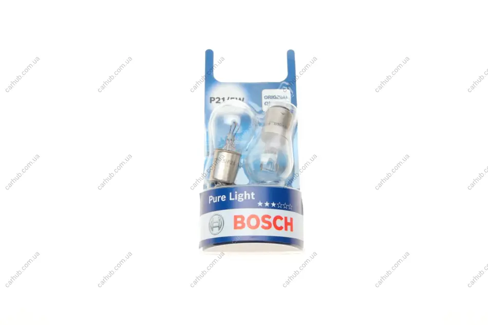 Лампа (упаковка-блістер 2шт) P21/5W 12В 5/21Вт BAY15D основна лампа Pure Light BOSCH 1 987 301 016 (фото 1)
