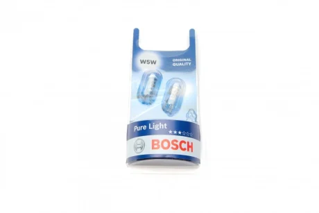 Лампа (упаковка-блістер 2шт) W5W 12В 5Вт W2,1X9,5D Pure Light BOSCH 1 987 301 026