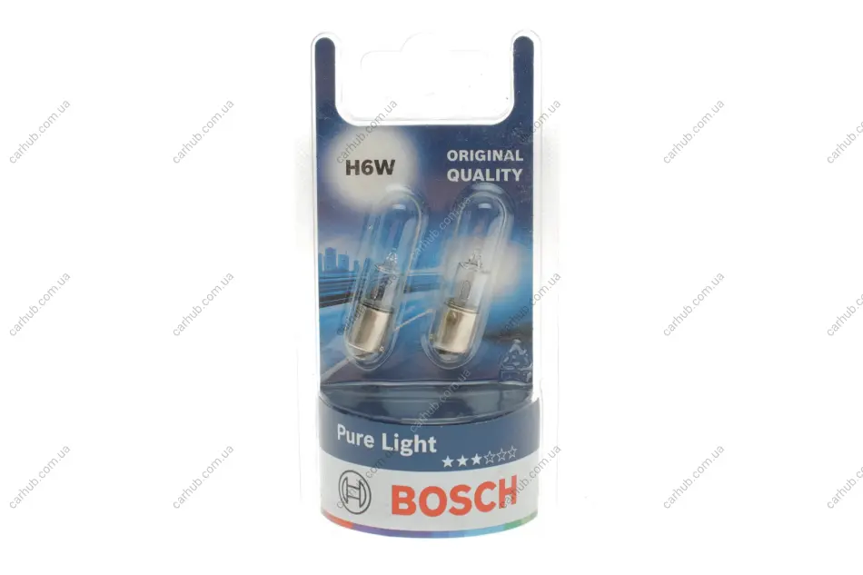Лампа (упаковка-блістер 2шт) H6W 12В 6Вт BAX9S Pure Light BOSCH 1 987 301 035 (фото 1)