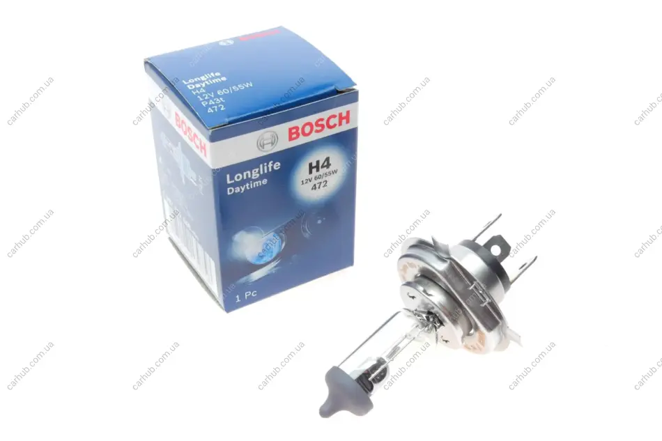 Лампа (картон 1шт) H4 12В 60/55Вт P43T 2х довший термін служби Longlife Daytime BOSCH 1 987 302 048 (фото 1)