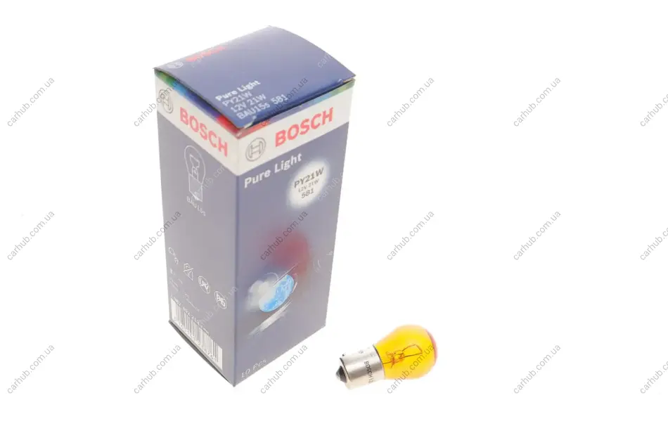 Лампа (відпуск. 1шт) PY21W 12В 21Вт BAU15S основна лампа Pure Light, Помаранчевий BOSCH 1 987 302 213 (фото 1)