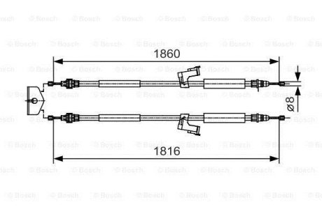 Трос ручника (задний) Volvo C30/C70/S40/V50 03-13 (1816/1860mm) BOSCH 1 987 482 019 (фото 1)