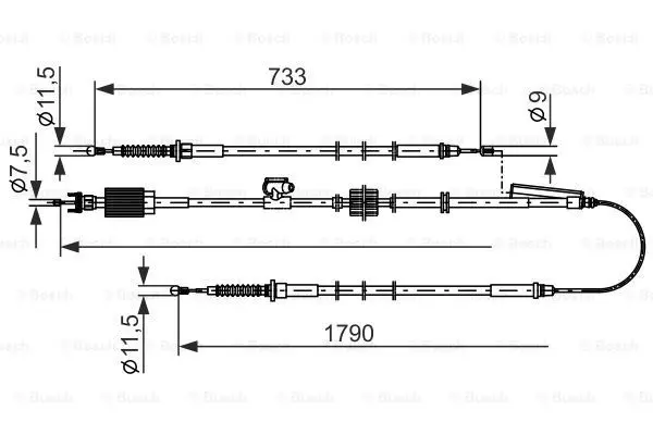 Трос стояночного гальма середн (1790мм/733мм) OPEL ASTRA J, CASCADA 1.3D-2.0D 10.10-04.19 BOSCH 1 987 482 803 (фото 1)